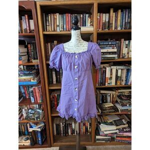 Purple babydoll puff sleeve button front ruffled hem dress sz xl runs large